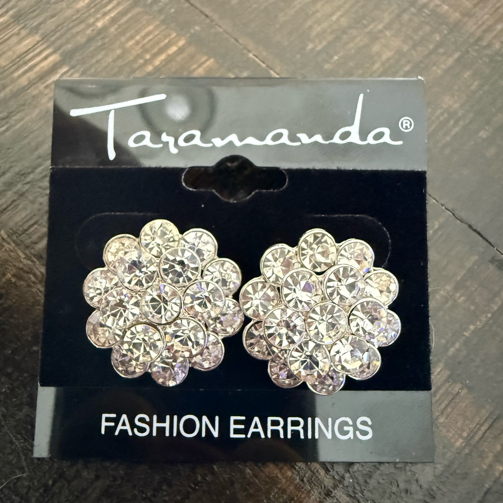 Taramanda Silver Crystal Floral Cluster Earrings - Silver 12$